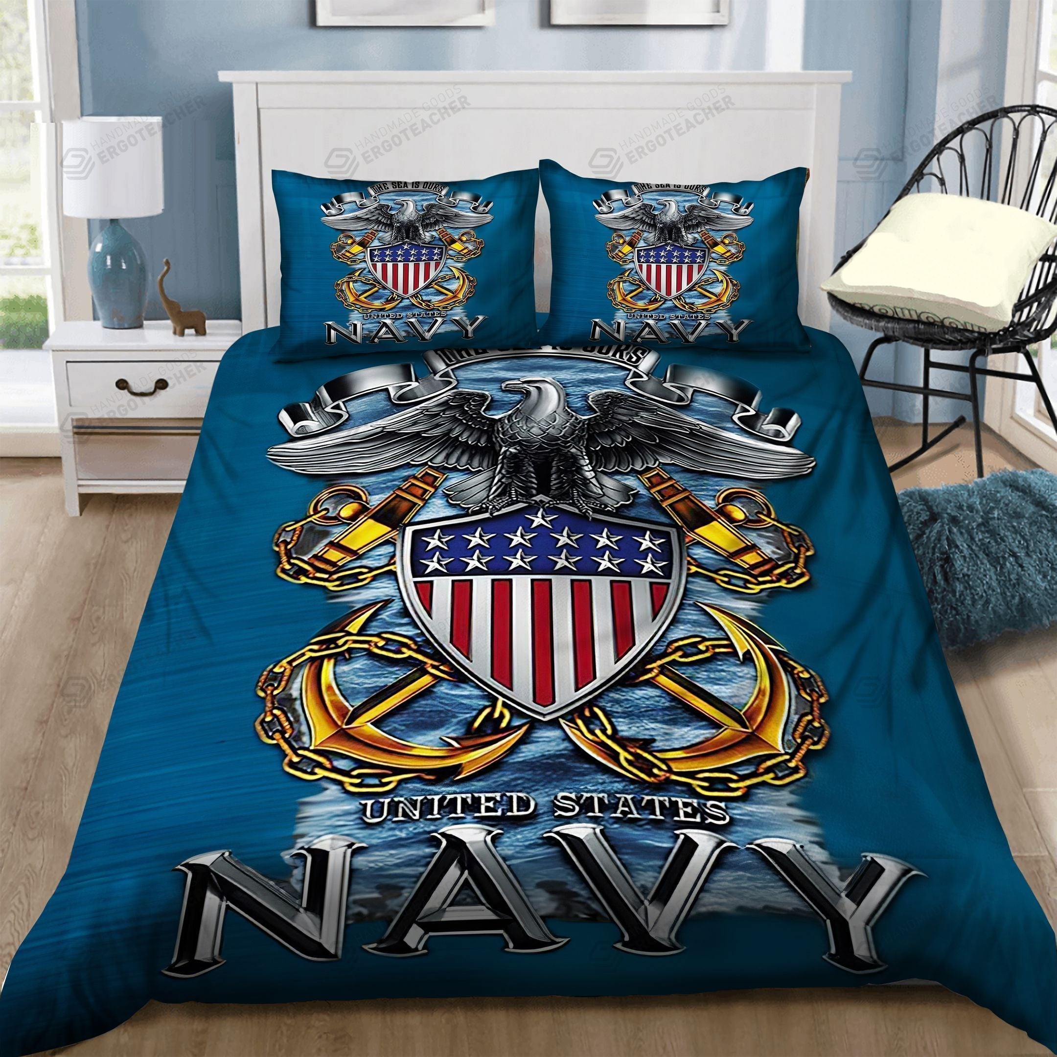 Veteran Bedding Set United States Navy Emblem Symbol Graphic Duvet Covers