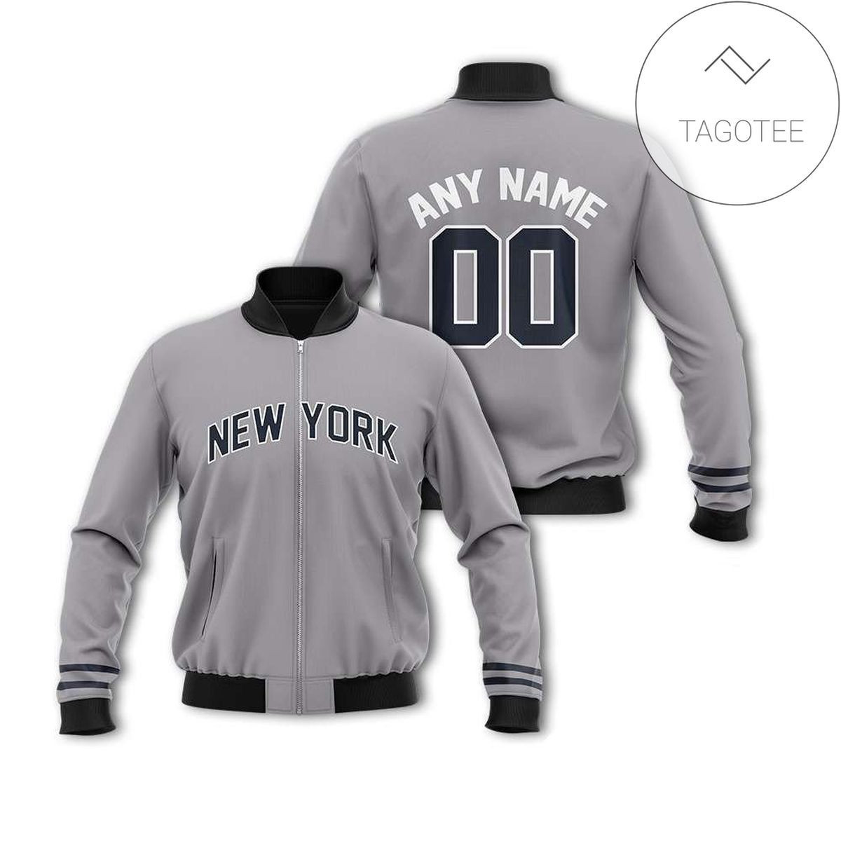 New York Yankees Custom Name Number Gray Bomber Jacket
