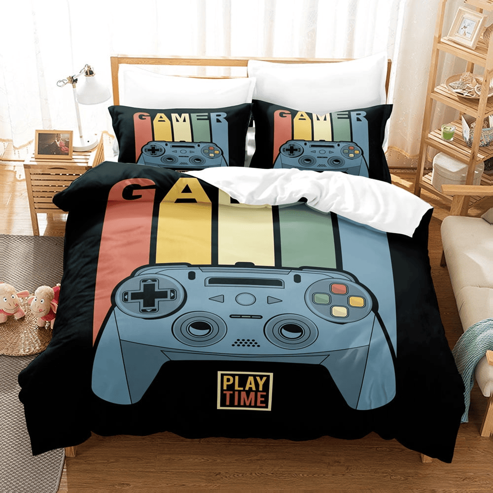 Game Bedding Set Retro Vintage Game Controller Play Time Duvet Covers