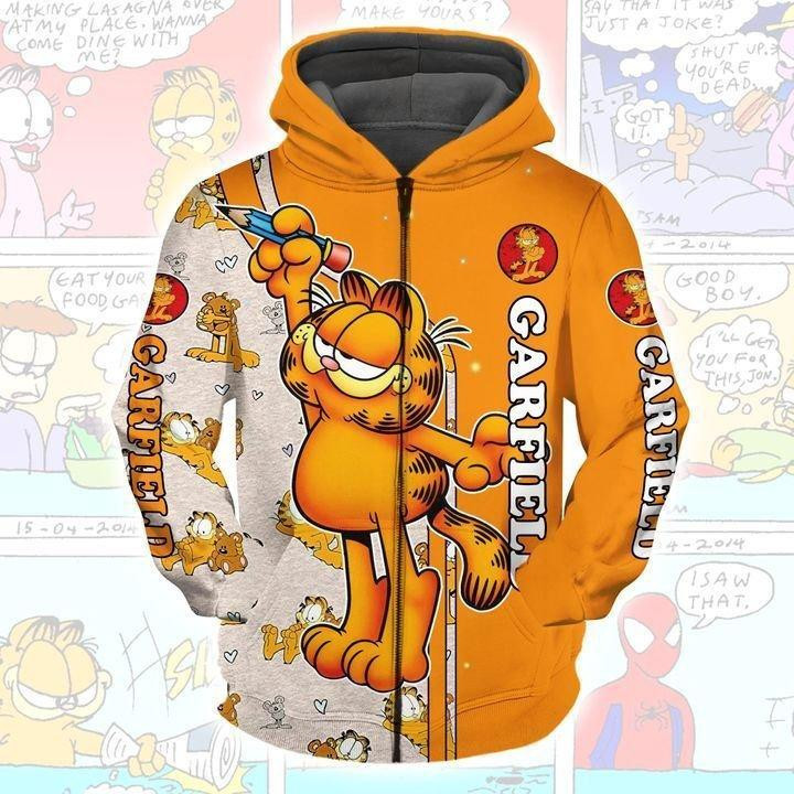 Cartoon Character Love Garfield Pattern 3d All Over Printed Shirt Zip Hoodie