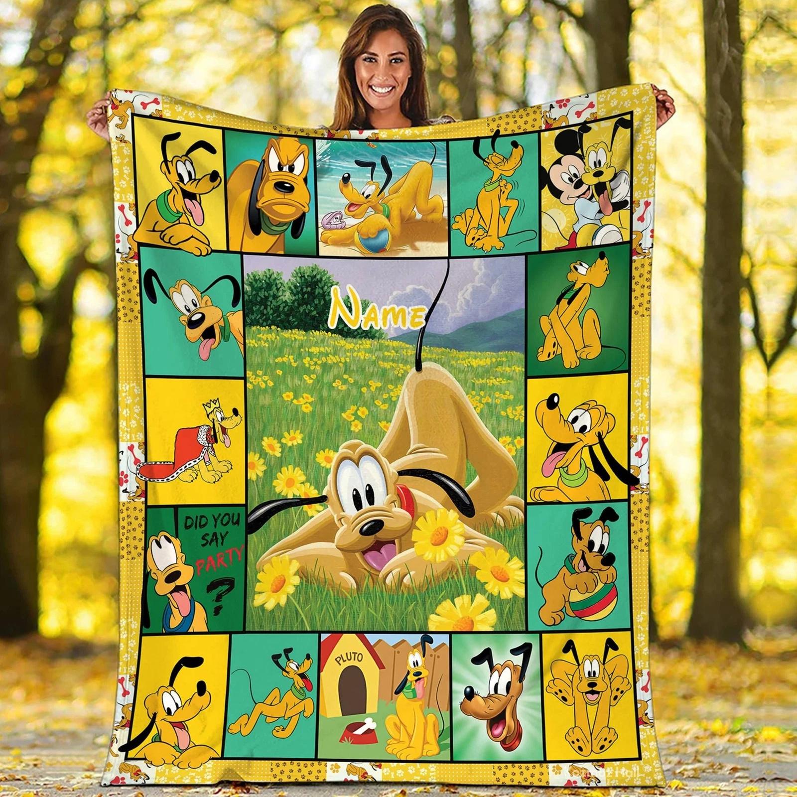 Personalized Pluto Dog Blanket Mickey And Friends Fleece Sherpa Blanket