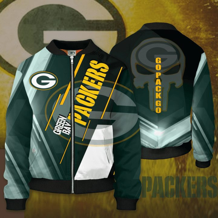 Green Bay Packers New Hot Trending Blue White Skull Bomber Jacket