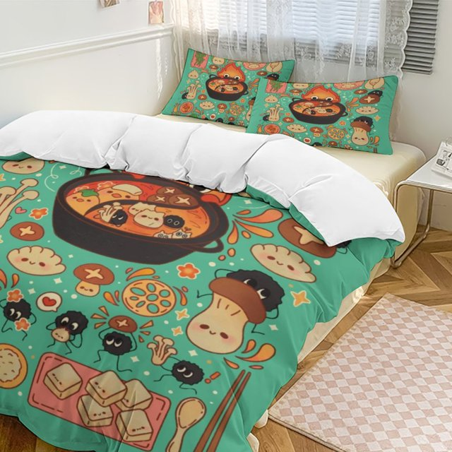 SGhibli Bedding Set Howls Moving Castle Food Pattern Duvet Covers