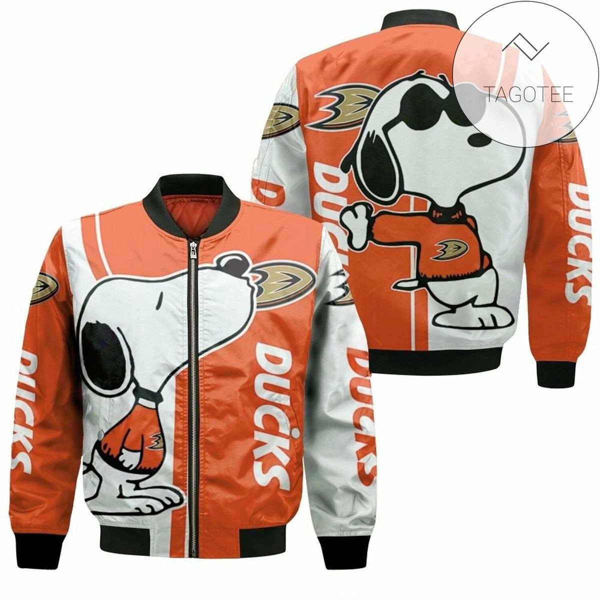 Anaheim Ducks White Orange Snoopy Bomber Jacket
