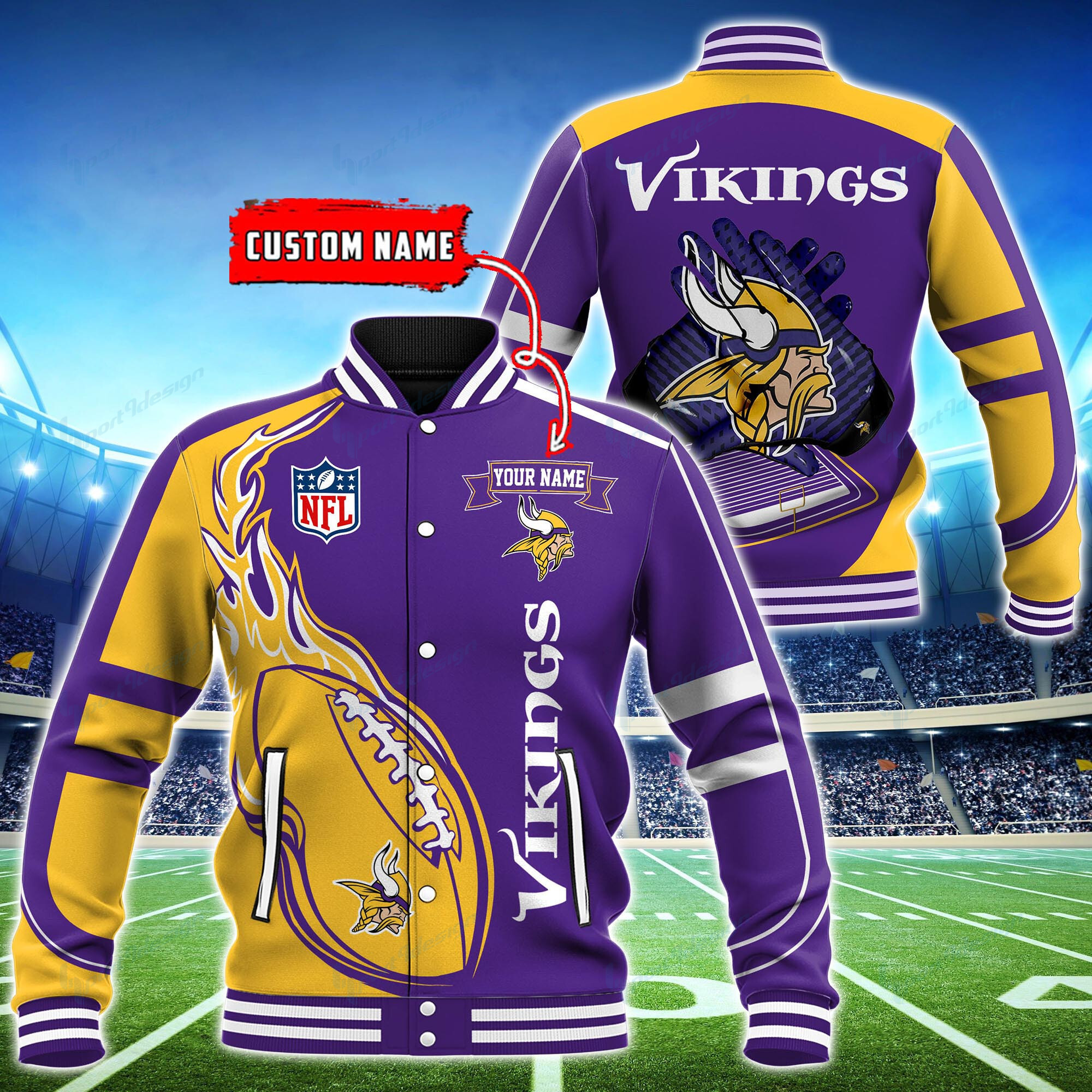 Minnesota Vikings Personalized Baseball Jacket BG18