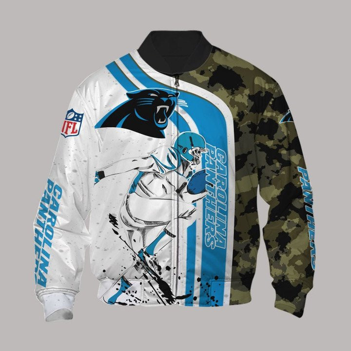 Carolina Panthers White Blue Camo Bomber Jacket