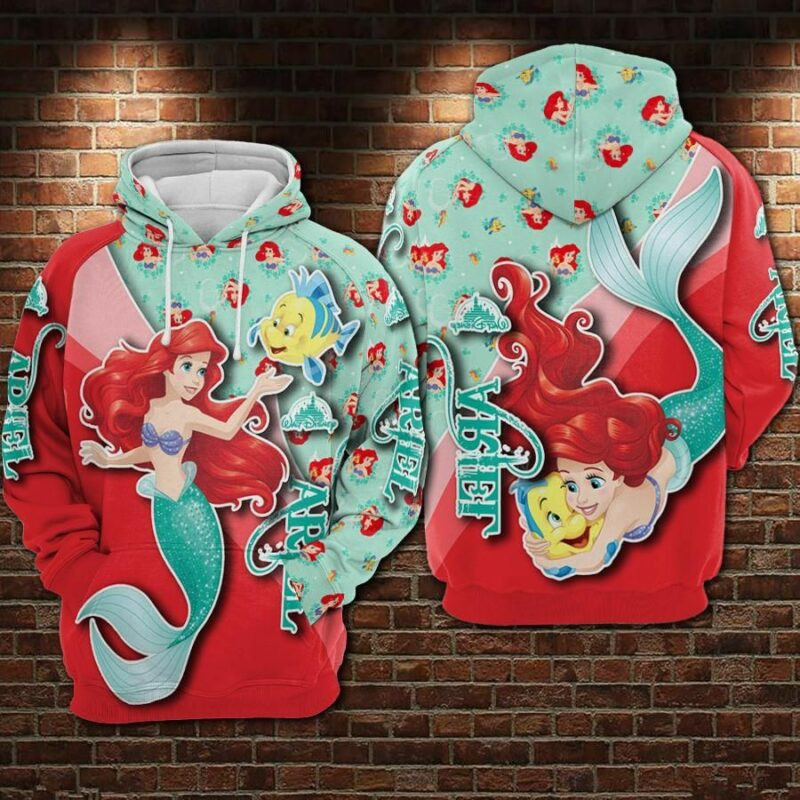 Ariel Cartoon The Little Marmaid Movies Over Print 3d Hoodie Zip Hoodie