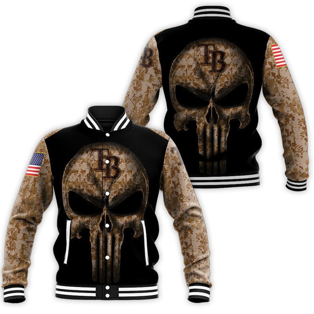 Tampa Bay Rays Camouflage Skull American Flag Baseball Jacket V3