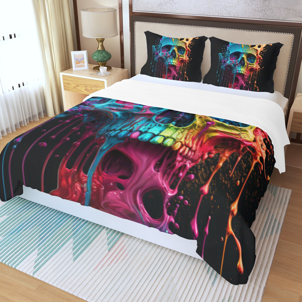 Skull Bedding Set Skull With Splashing Watercolor Duvet Covers