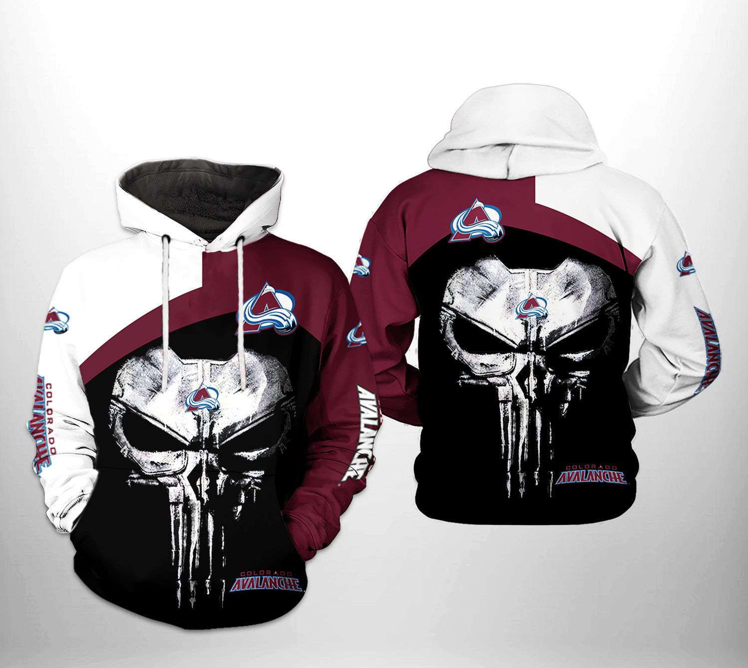 Colorado Avalanche Skull Punisher 3D All Over Print Hoodie & Zip Hoodie