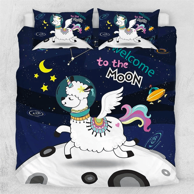 Llama Bedding Set Welcome To The Moon Llama Duvet Covers Blue