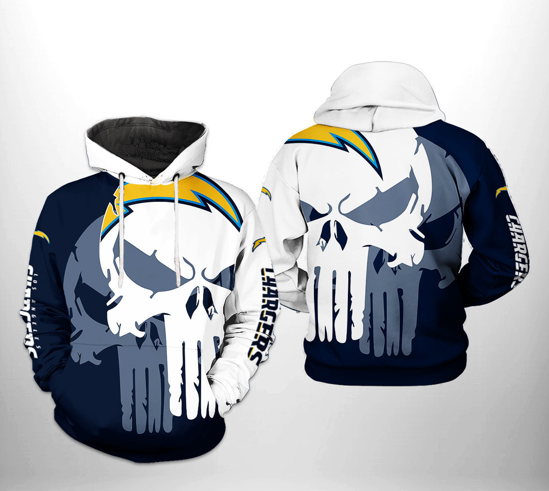 Los Angeles Chargers Team Skull 3D All Over Print Hoodie & Zip Hoodie