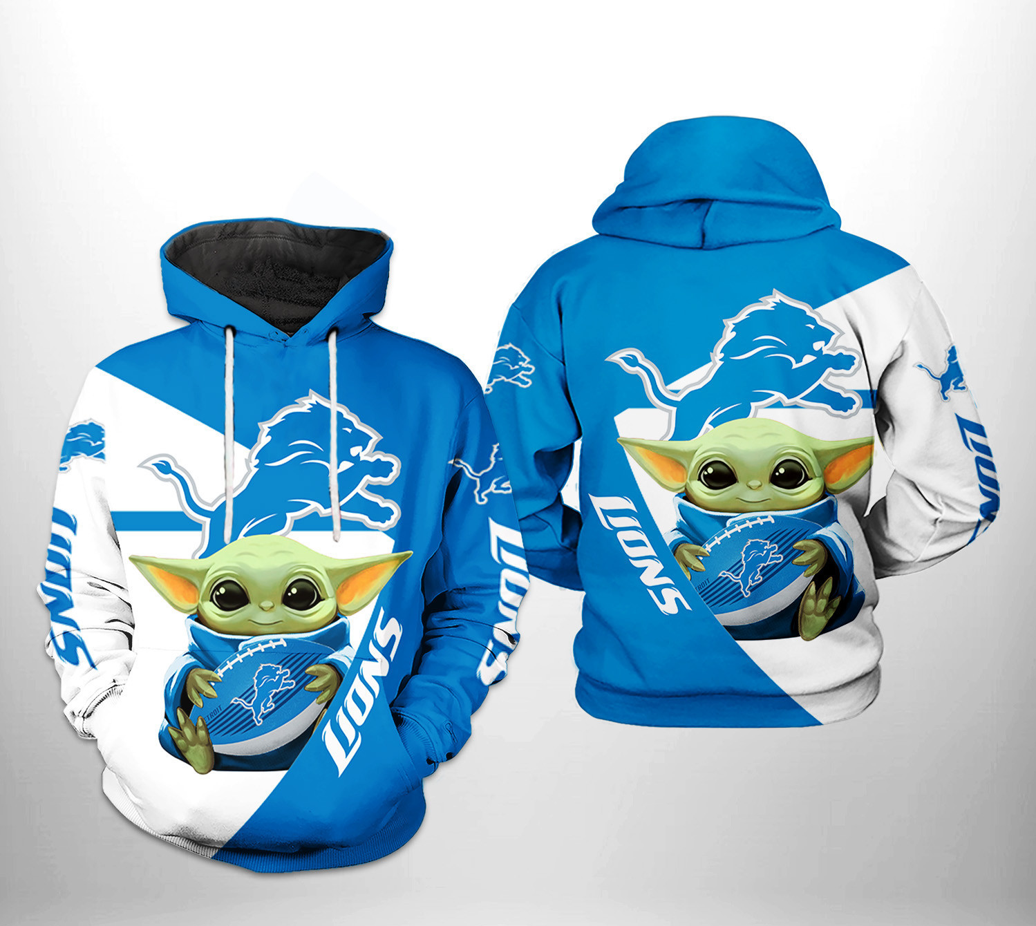 Detroit Lions Baby Yoda Team 3D All Over Print Hoodie & Zip Hoodie
