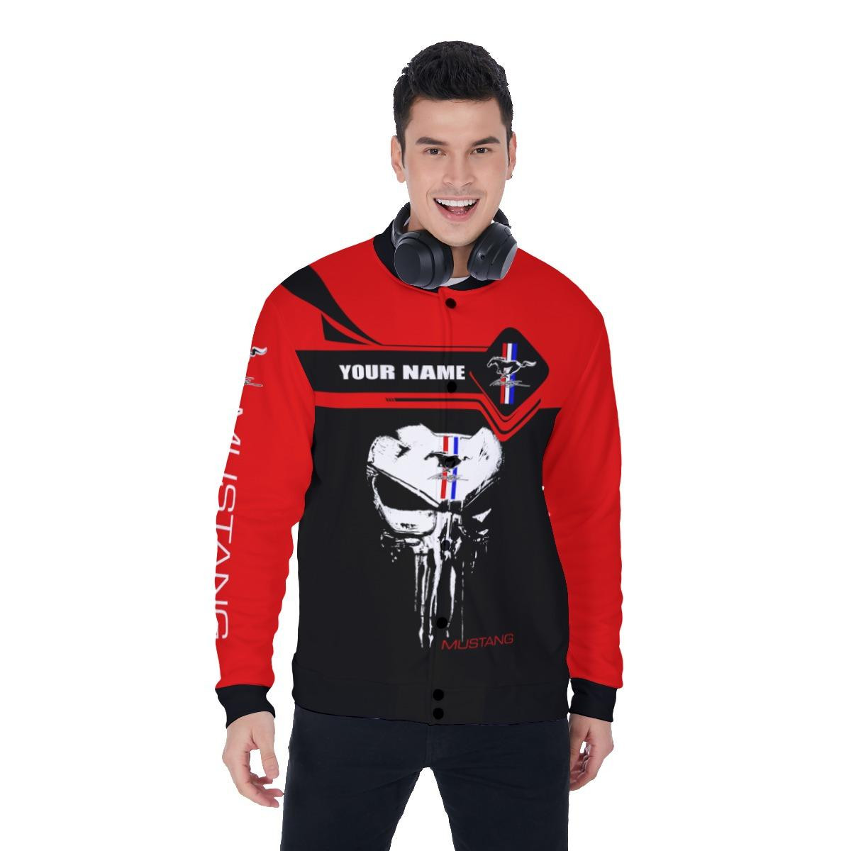 Ford Mustang Punisher Skull Apparel, Ford Mustang Custom Baseball Jacket 73