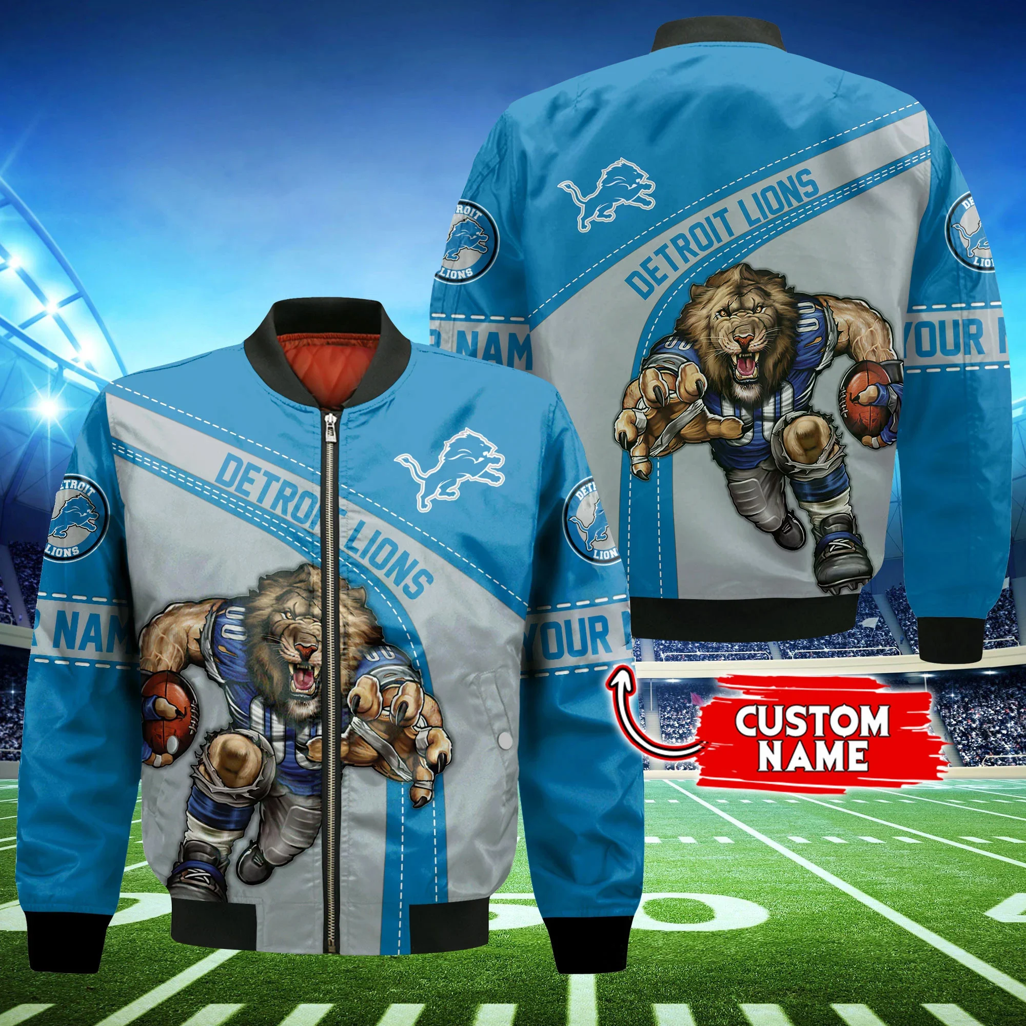 Detroit Lions Personalized Thick Bomber Jacket CS118
