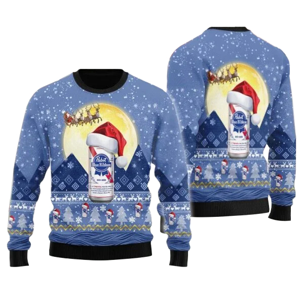 Santa Claus Sleigh Pabst Blue Ribbon Ugly Sweater