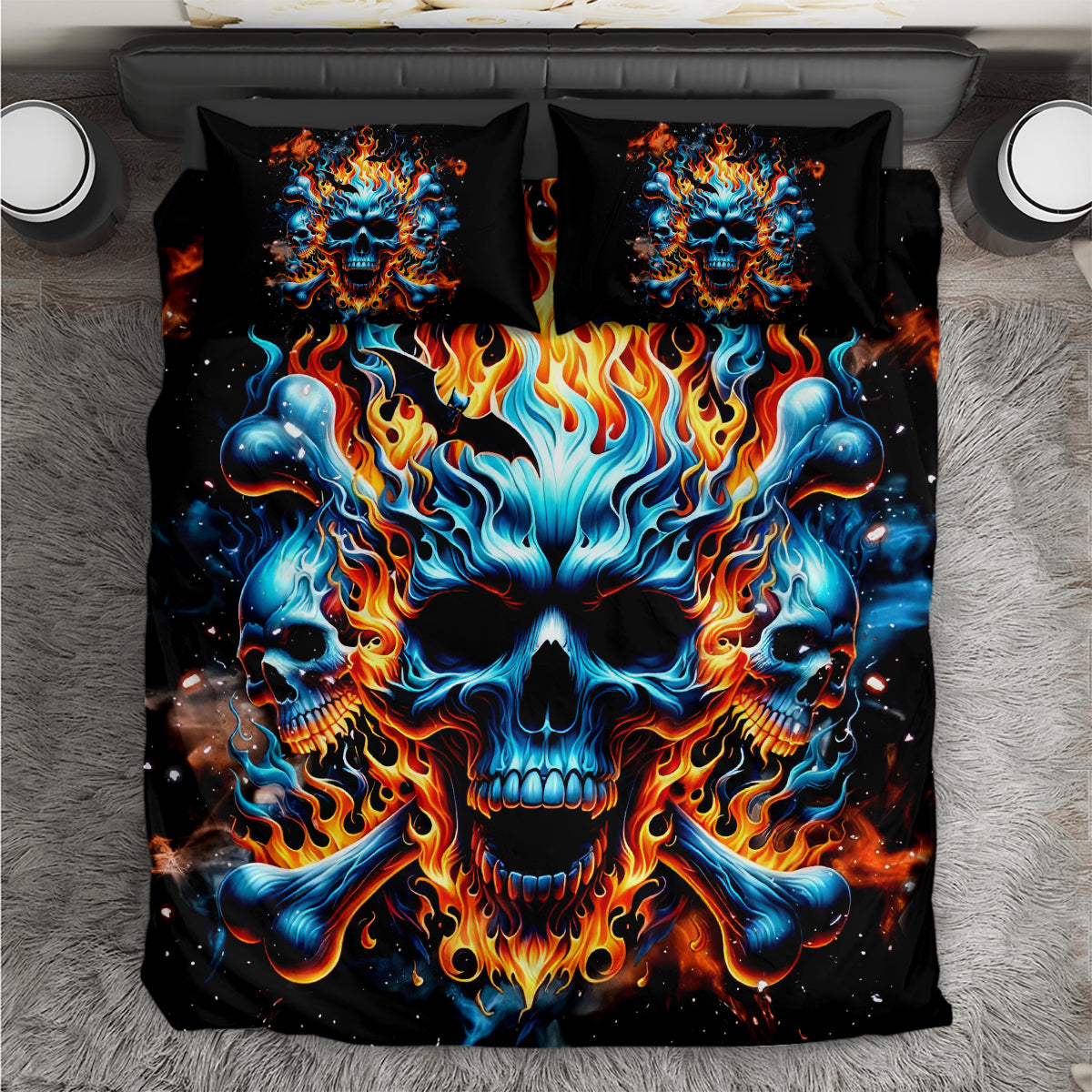 Skull Bedding Set Flaming Skull And Bone Duvet Covers Black