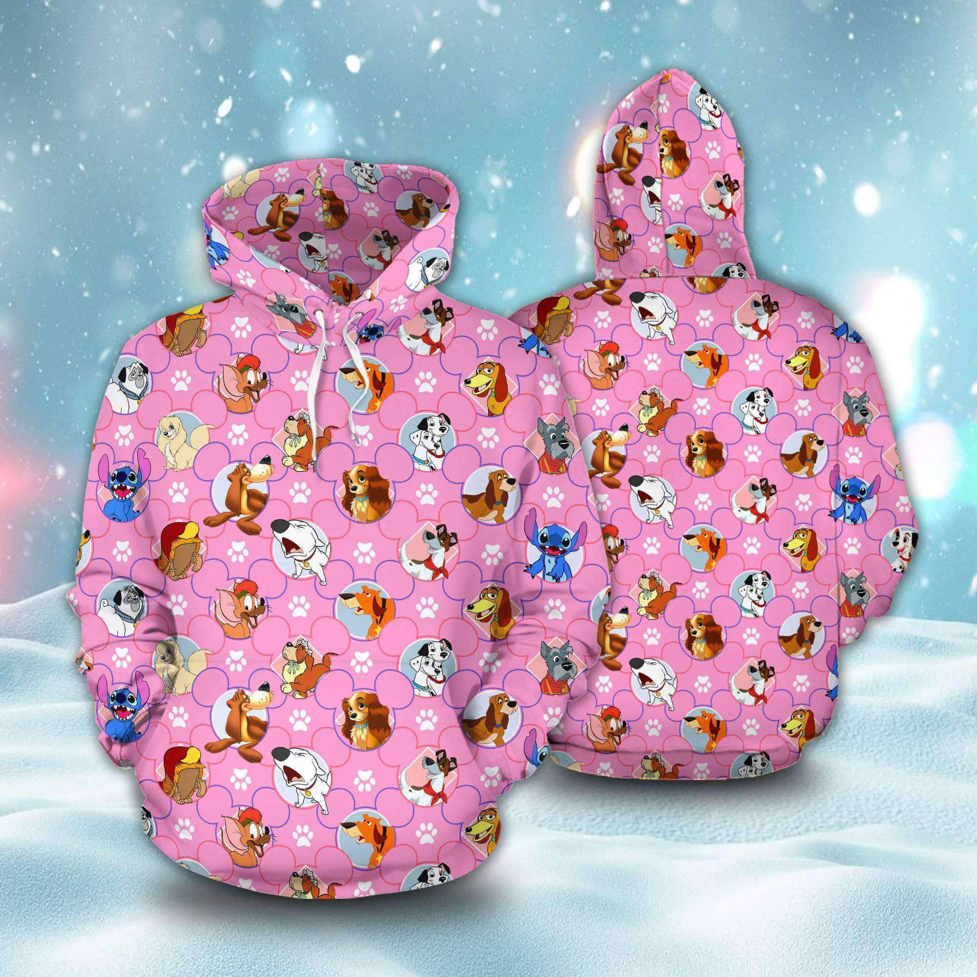 All Disney Dogs Pattern Pink 3D All Over Print Hoodie & Zip Hoodie
