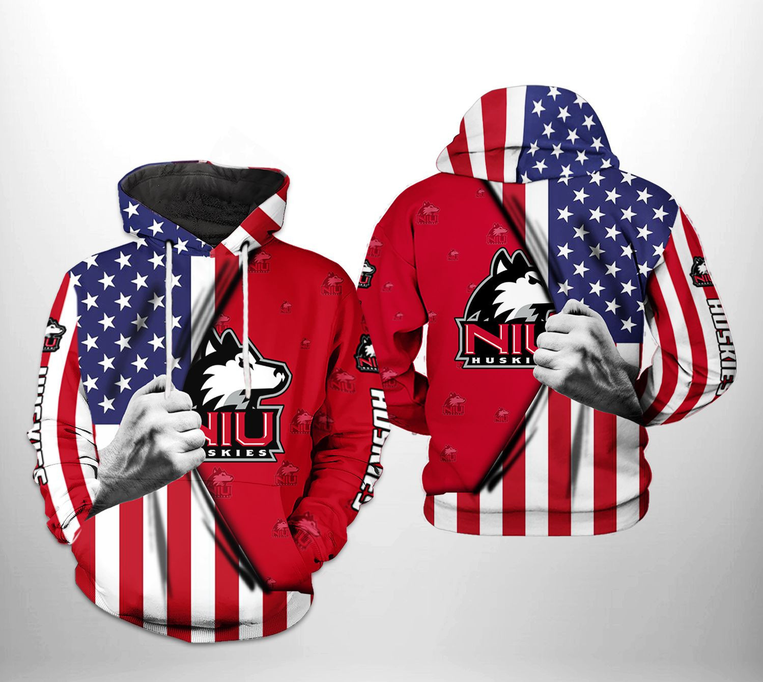 Northern Illinois Huskies US Flag 3D All Over Print Hoodie & Zip Hoodie