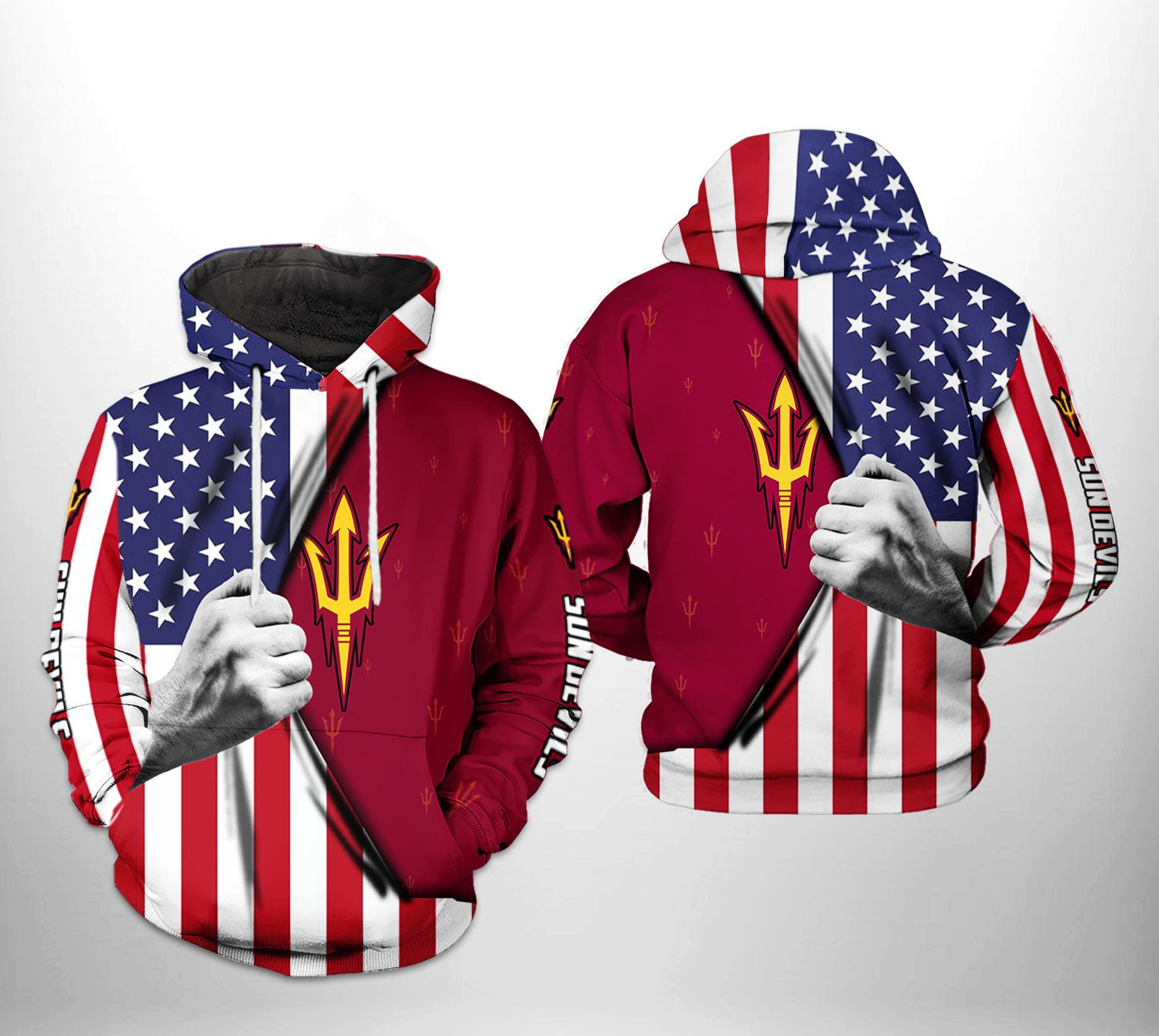Arizona State Sun Devils US FLag 3D All Over Print Hoodie & Zip Hoodie