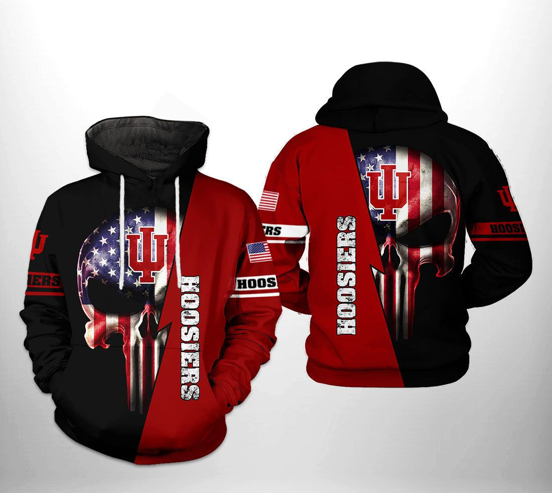 Indiana Hoosiers US Flag Skull 3D All Over Print Hoodie & Zip Hoodie