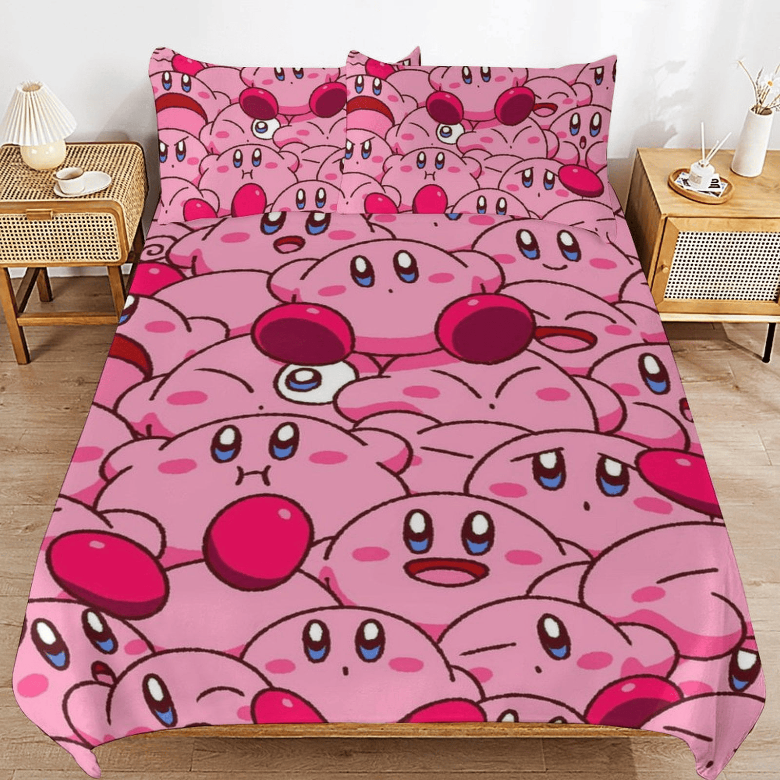 Kirby Bedding Set Kirby All Emotions Doodle Pattern Duvet Covers