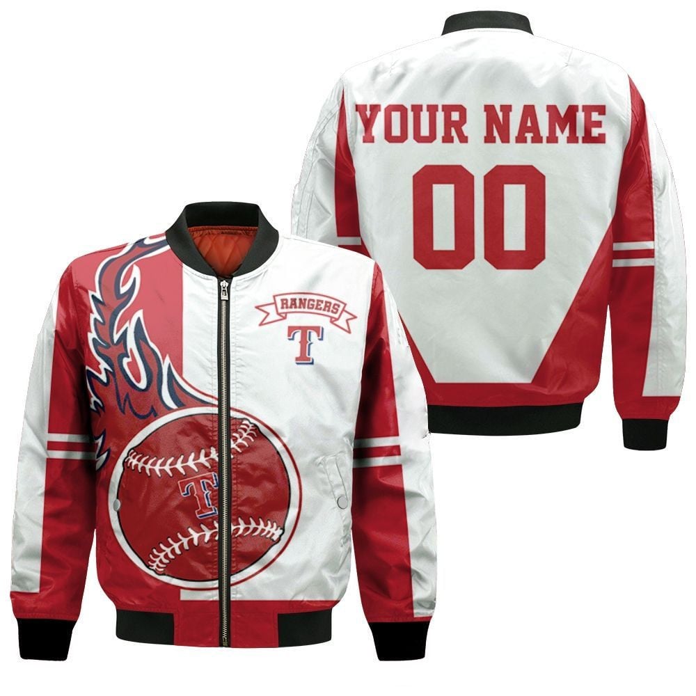 Texas Rangers Custom Name Number Red White Bomber Jacket