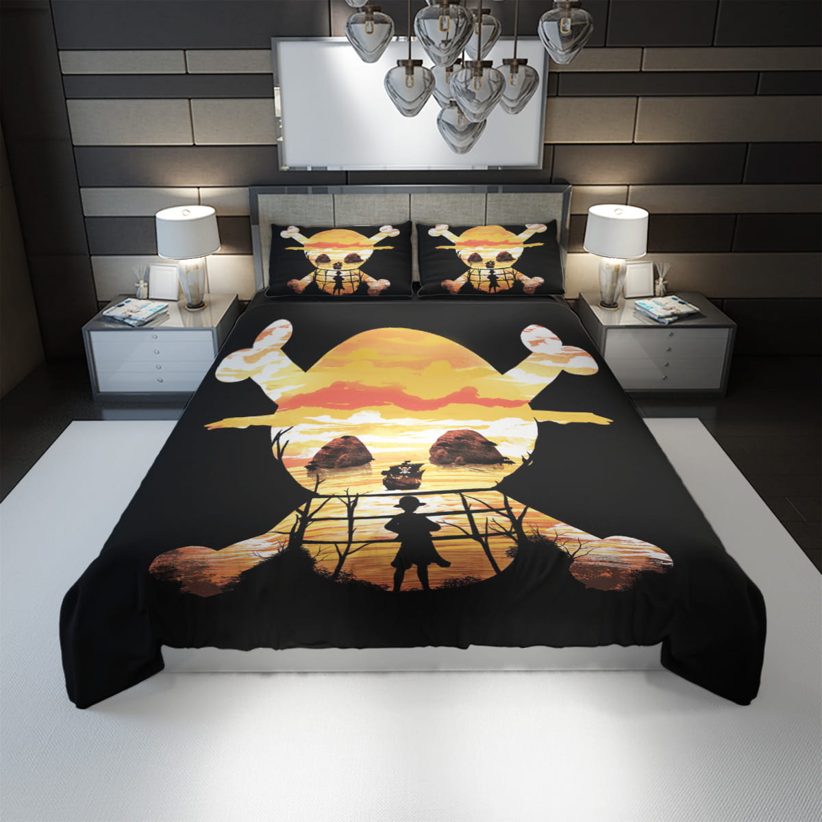 One Piece Bedding Set One Piece Luffy Silhouette On Sunset Duvet Covers