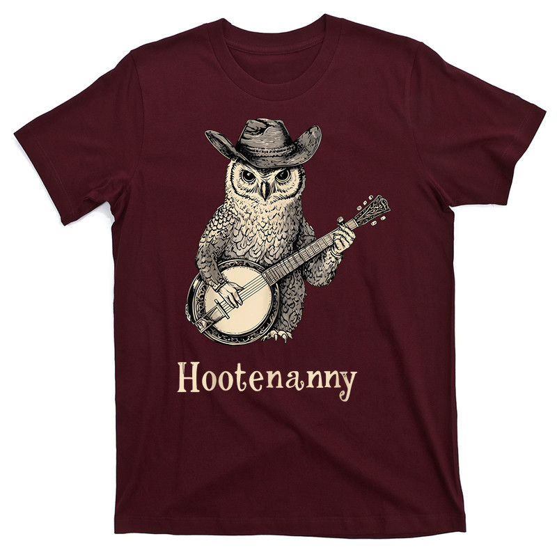 Hootenanny Owl Playing Banjo Country Owl Banjo Guitar T-Shirt