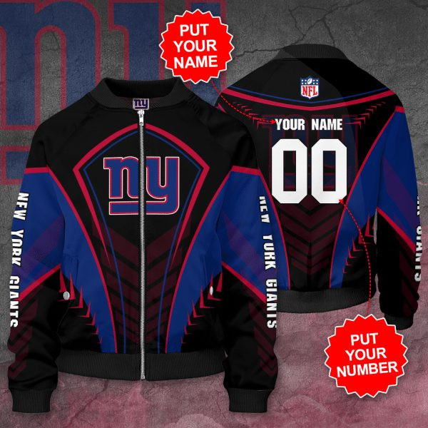 New York Giants Custom Name Number Black Blue Bomber Jacket