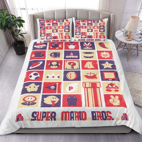Mario Bedding Set Super Mario Bros Retro Gaming Duvet Covers