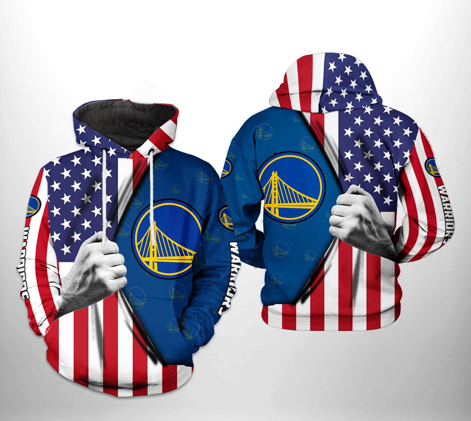 Golden State Warriors US Flag Team 3D All Over Print Hoodie & Zip Hoodie