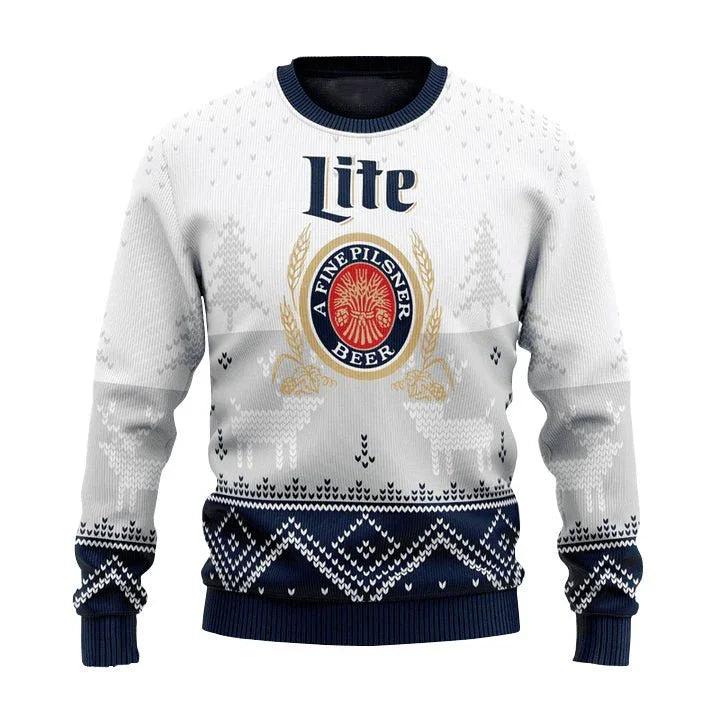 Personalized Miller Lite Winter Reindeer Ugly Christmas Sweater