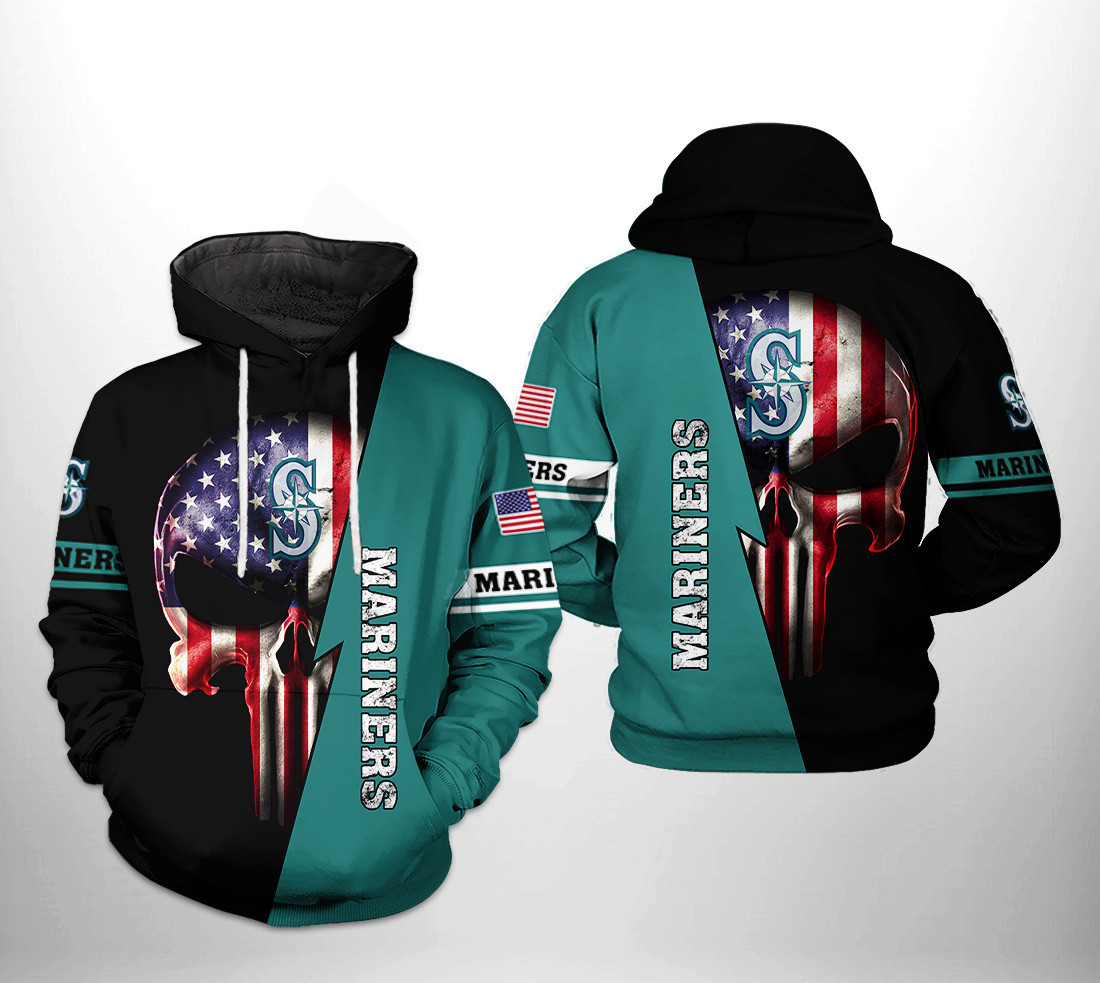 Seattle Mariners MLB US Flag Skull 3D All Over Print Hoodie & Zip Hoodie