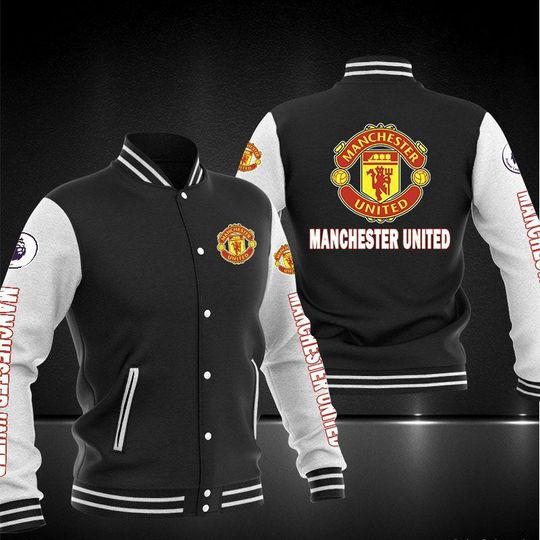 Manchester United Black White Baseball Jacket