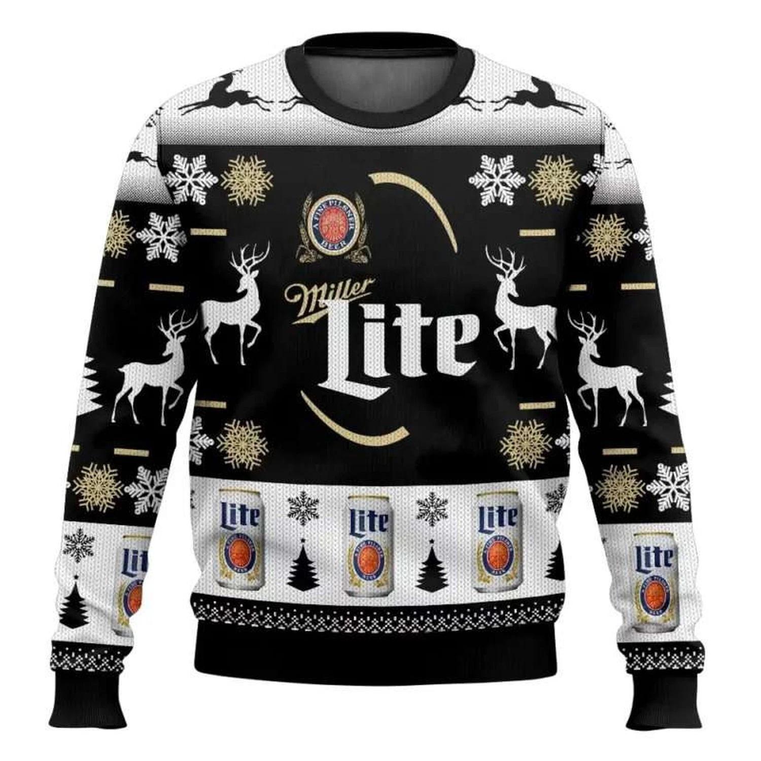 Personalized Black Miller Lite Ugly Christmas Sweater