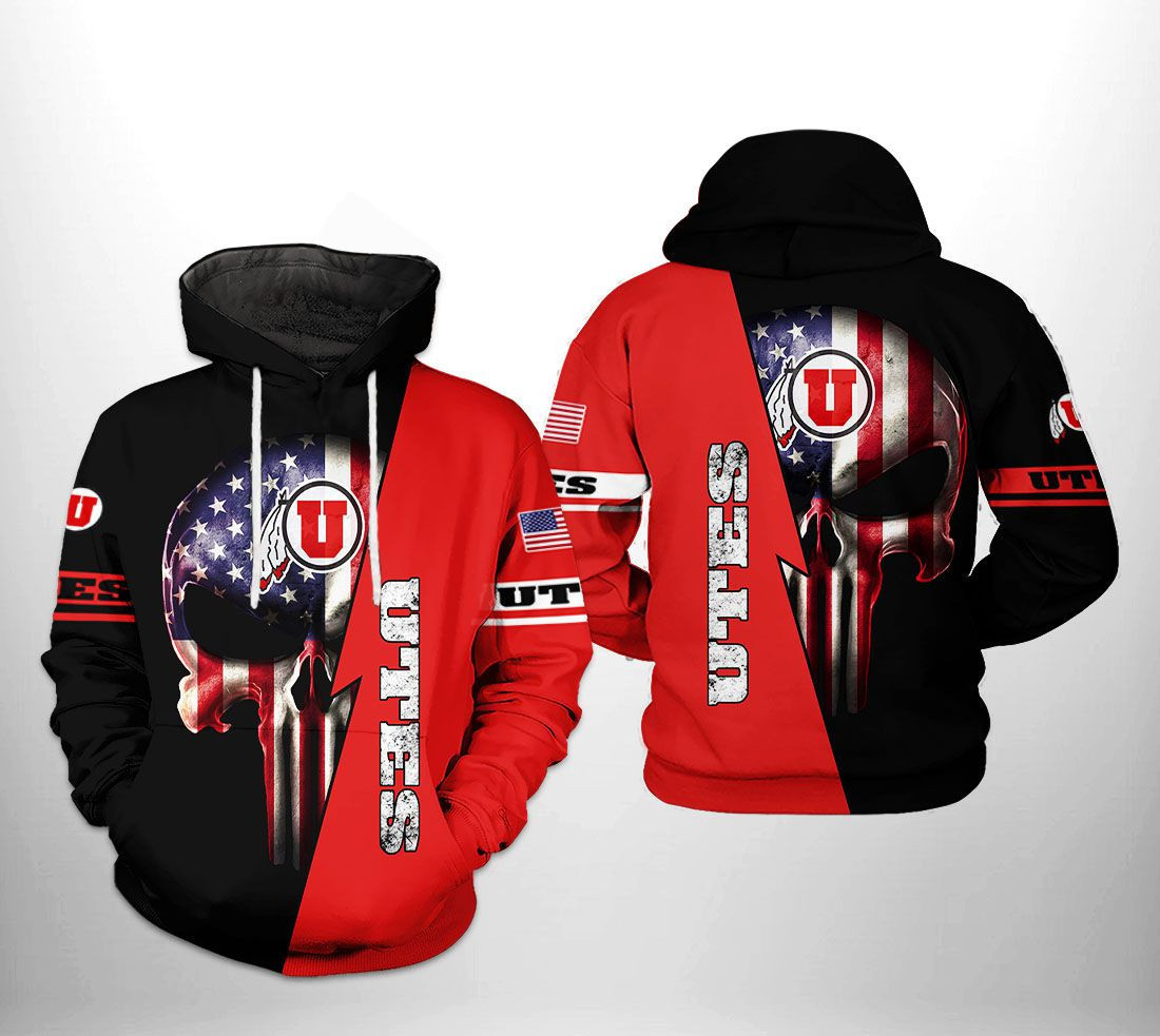 Utah Utes US Flag Skull 3D All Over Print Hoodie & Zip Hoodie