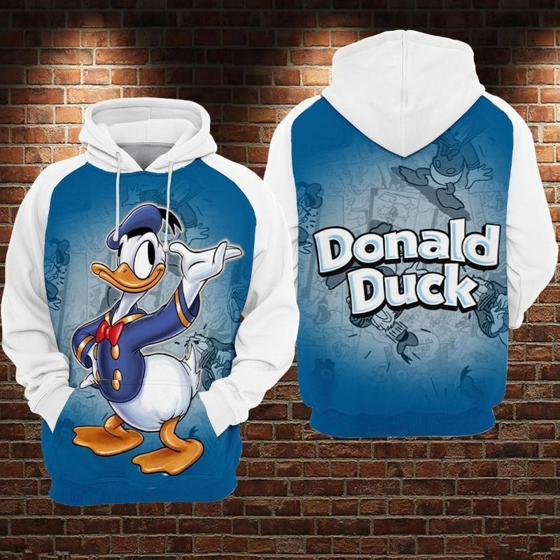 Donald Duck Comic Style Blue & White Over Print 3d Hoodie Zip Hoodie