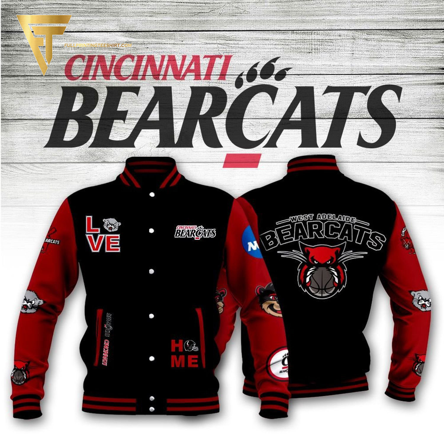 Cincinnati Bearcats Black Red Baseball Jacket V2