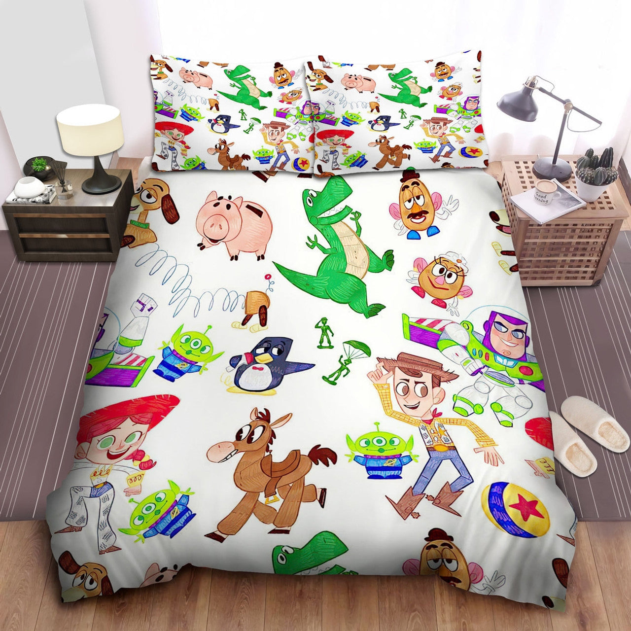Toy Story Bedding Set DN Characters In Doodle Pattern Duvet Covers