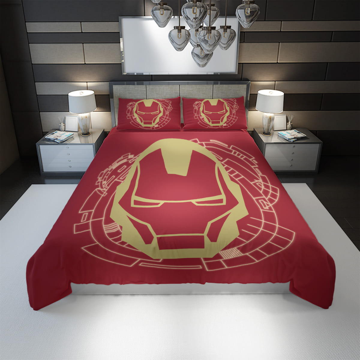Iron Man Bedding Set MV Iron Man Helmet Symbol Graphic Duvet Covers