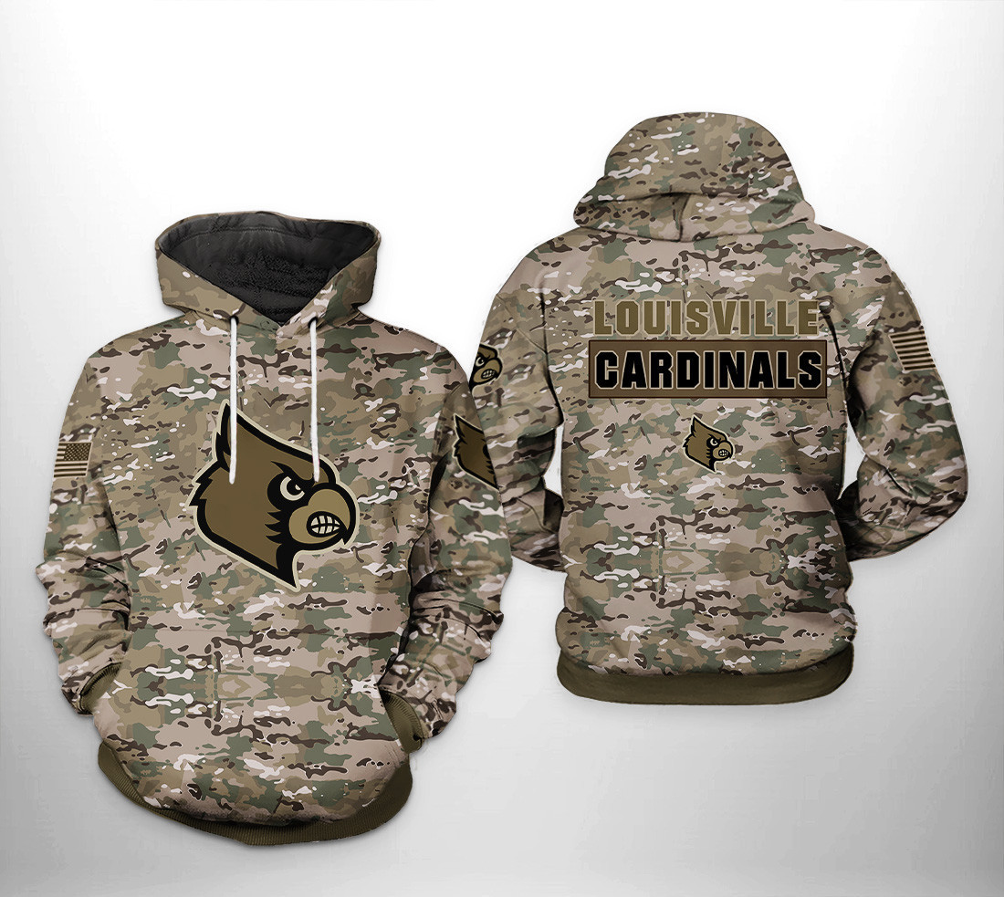 Louisville Cardinals Camo Veteran 3D All Over Print Hoodie & Zip Hoodie