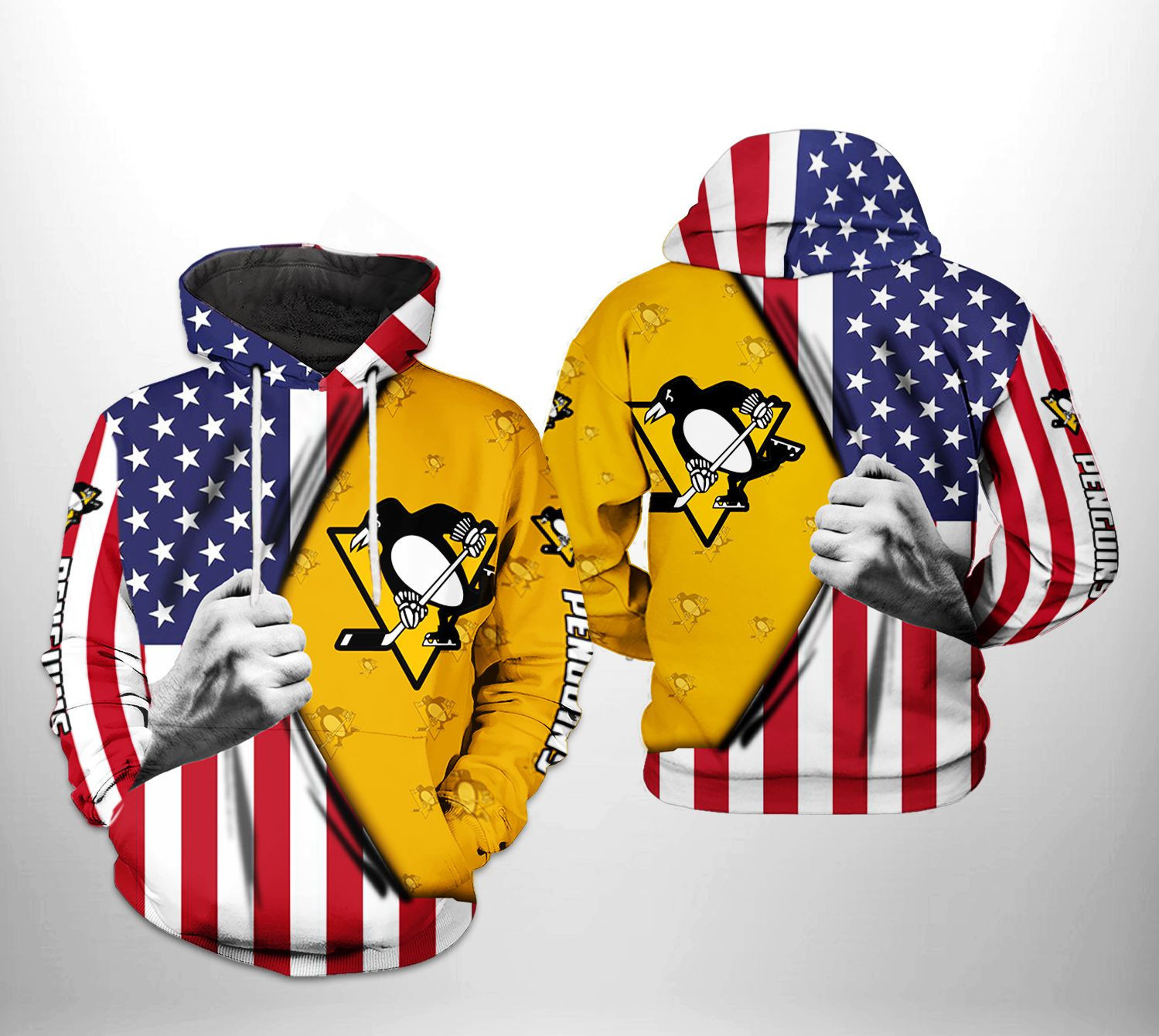 Pittsburgh Penguins US FLag 3D All Over Print Hoodie & Zip Hoodie