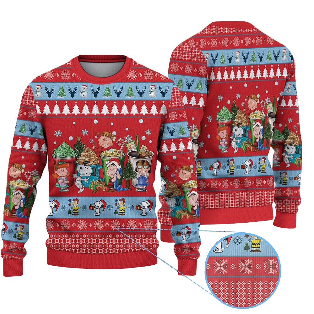 Snoopy Christmas Coffee Cups Ugly Christmas Sweater 2025