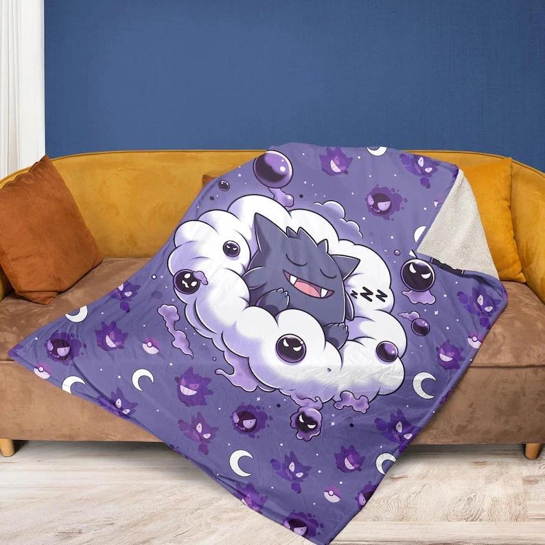 Anime Gengar Fleece Sherpa Blanket