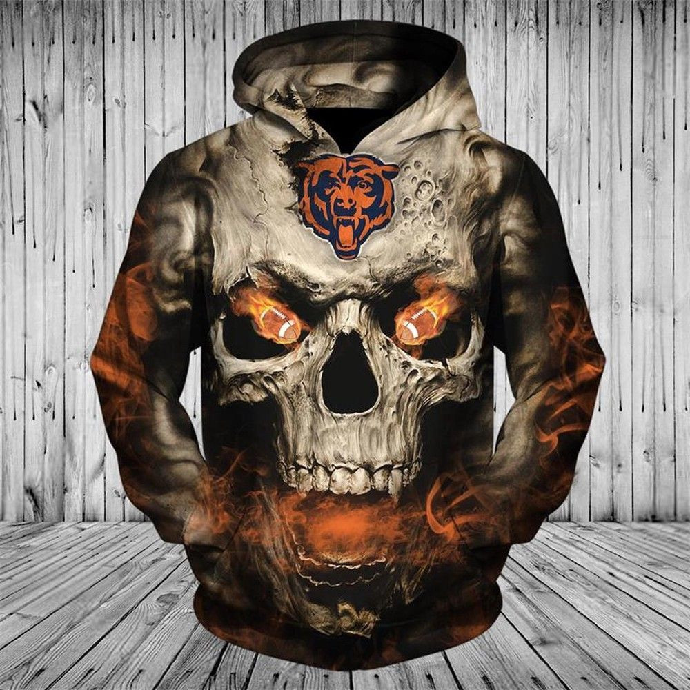 Chicago Bears On Fire In Skull Eyes 3D All Over Print Hoodie & Zip Hoodie