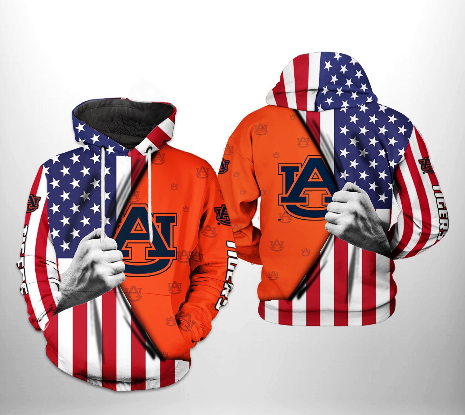 Auburn Tigers US FLag 3D All Over Print Hoodie & Zip Hoodie