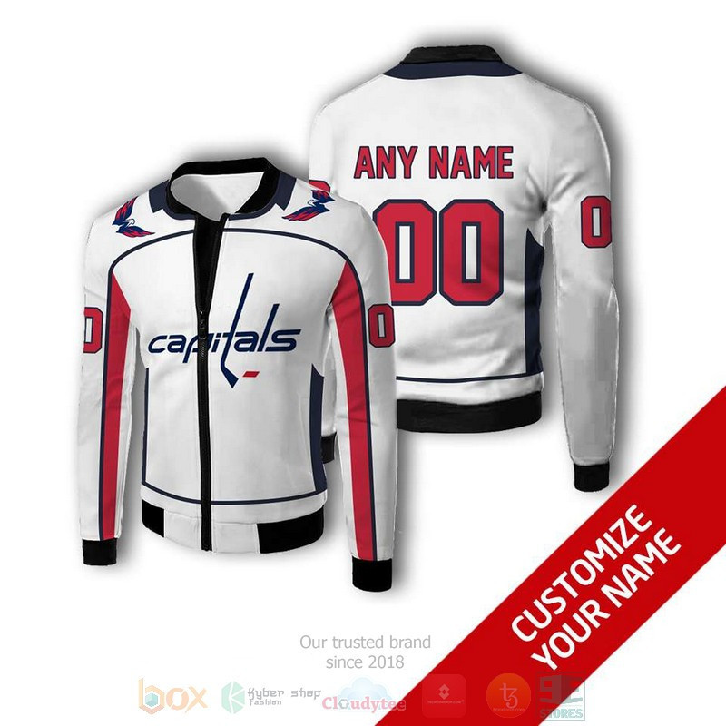 Washington Capitals Custom Name Number White Bomber Jacket