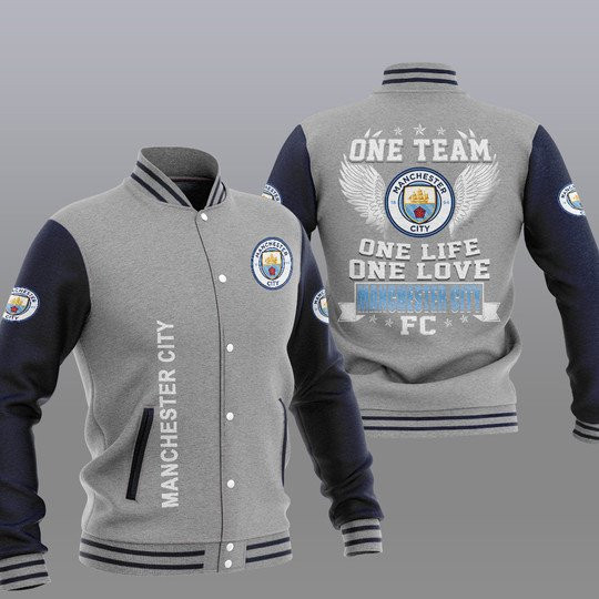 Manchester City Grey Blue One Team One Life One Love Baseball Jacket