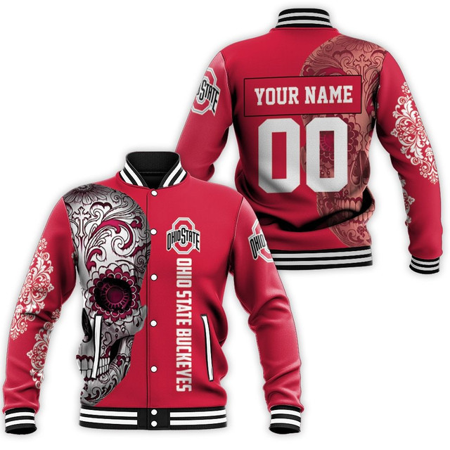 Ohio State Buckeyes Custom Name Number Sugar Skull Baseball Jacket